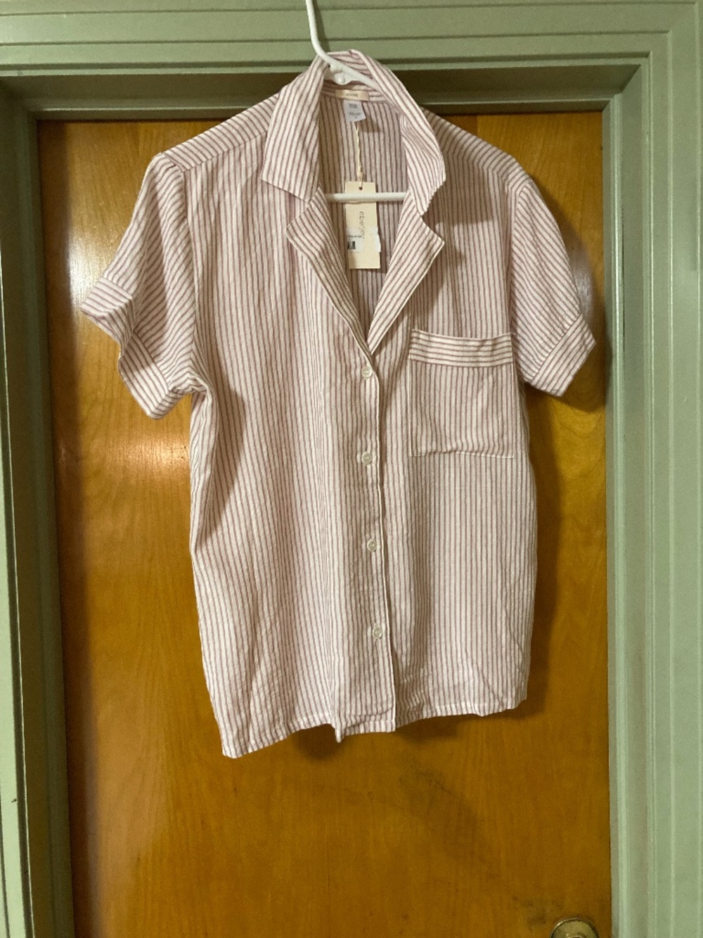 NWT Eberjey Nautico Stripe Woven Short Sleeve Pajama PJ Top Acai/Cloud Small